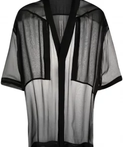 ( Nouvelle Collection ) Rick Owens 09 BLACK Chemise En Soie à Effet De Transparence Homme