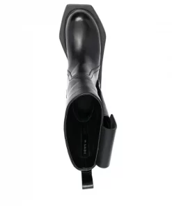 ( Nouvelle Collection ) Rick Owens Bottes En Cuir à Logo Embossé 99 BLACK -Rick Owens Soldes 18256162 39136865 600