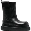 ( Nouvelle Collection ) Rick Owens Bottes En Cuir à Logo Embossé 99 BLACK -Rick Owens Soldes 18256162 39138513 600
