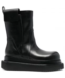 ( Nouvelle Collection ) Rick Owens Bottes En Cuir à Logo Embossé 99 BLACK