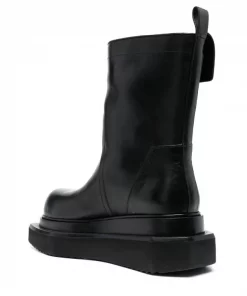 ( Nouvelle Collection ) Rick Owens Bottes En Cuir à Logo Embossé 99 BLACK -Rick Owens Soldes 18256162 39138515 600