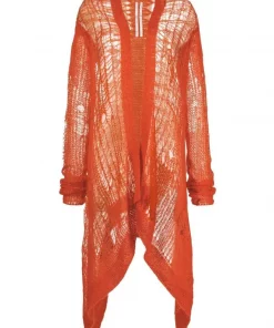 ( Nouvelle Collection ) Rick Owens 53 ORANGE Cardigan En Maille à Manches Longues Femme