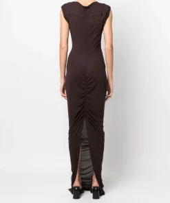 ( Nouvelle Collection ) Rick Owens 64 OXBLOOD Robe Froncée à Col Bénitier Femme -Rick Owens Soldes 18259834 38961496 600