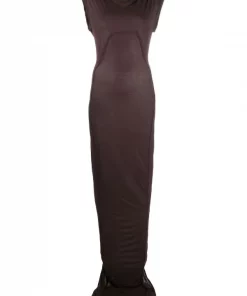 ( Nouvelle Collection ) Rick Owens 64 OXBLOOD Robe Froncée à Col Bénitier Femme