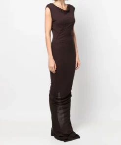 ( Nouvelle Collection ) Rick Owens 64 OXBLOOD Robe Froncée à Col Bénitier Femme -Rick Owens Soldes 18259834 38962548 600