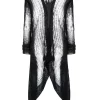 ( Nouvelle Collection ) Rick Owens 09 BLACK Cardigan Mi-long En Maille Ajourée à Effet Usé Femme -Rick Owens Soldes 18262119 39010236 600
