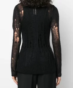 ( Nouvelle Collection ) Rick Owens 09 BLACK Haut En Maille à Col V Femme -Rick Owens Soldes 18264724 39021851 600