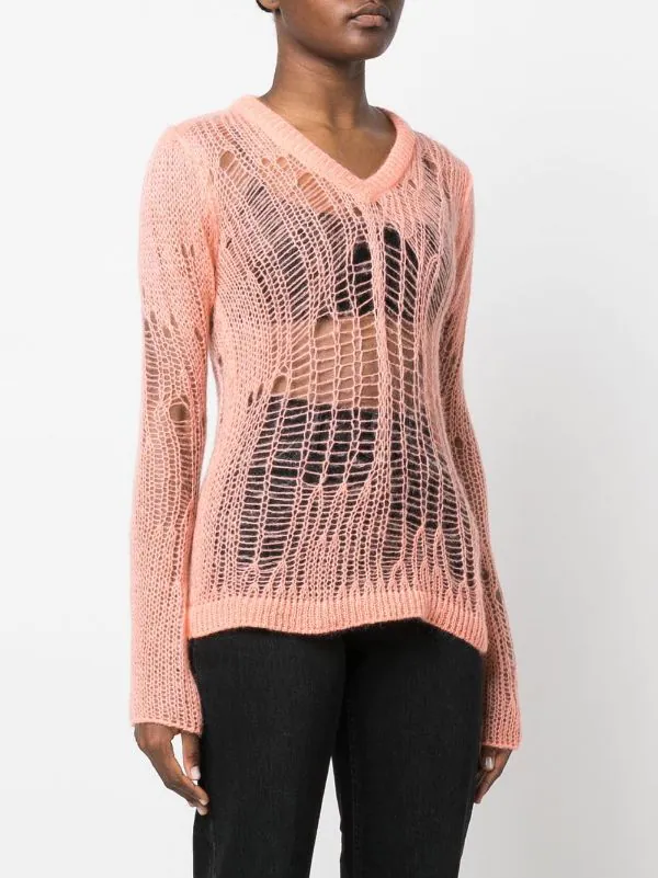 ( Nouvelle Collection ) Rick Owens Haut En Maille à Col V 23 PINK 5 ( Nouvelle Collection ) Rick Owens Haut En Maille à Col V 23 PINK – Image 3