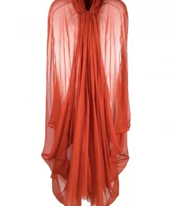 ( Nouvelle Collection ) Rick Owens 53 ORANGE Robe Plissée à Effet De Transparence Femme