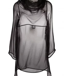 ( Nouvelle Collection ) Rick Owens Chemise En Soie à Col Bénitier 09 BLACK