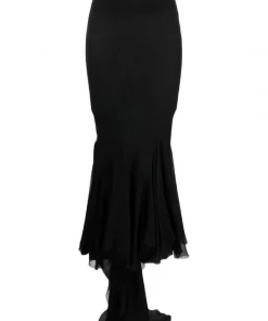 ( Nouvelle Collection ) Rick Owens 09 BLACK Jupe évasée En Soie à Détail De Traîne Femme