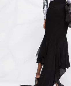 ( Nouvelle Collection ) Rick Owens 09 BLACK Jupe évasée En Soie à Détail De Traîne Femme -Rick Owens Soldes 18299579 39151450 600
