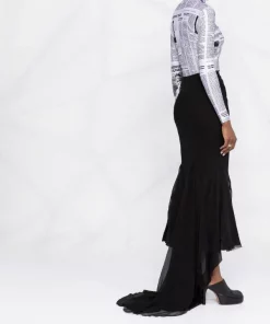 ( Nouvelle Collection ) Rick Owens 09 BLACK Jupe évasée En Soie à Détail De Traîne Femme -Rick Owens Soldes 18299579 39153035 600