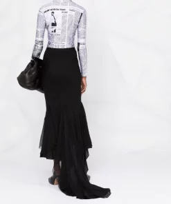 ( Nouvelle Collection ) Rick Owens 09 BLACK Jupe évasée En Soie à Détail De Traîne Femme -Rick Owens Soldes 18299579 39153047 600