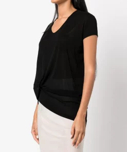 ( Nouvelle Collection ) Rick Owens T-shirt Hiked à Design Drapé BLACK -Rick Owens Soldes 18302703 39503347 600