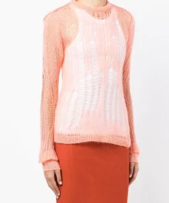 Rick Owens Haut En Maille à Effet Usé PINK -Rick Owens Soldes 18303785 39340126 600