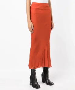 Rick Owens ORANGE Jupe Mi-longue En Soie Femme