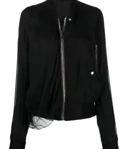 ( Nouvelle Collection ) Rick Owens 09 BLACK Veste Bomber à Détail Drapé Femme