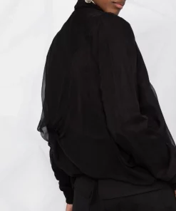 ( Nouvelle Collection ) Rick Owens 09 BLACK Veste Bomber à Détail Drapé Femme -Rick Owens Soldes 18306734 39352779 600
