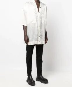 ( Nouvelle Collection ) Rick Owens 21 NATURAL Chemise Boutonnée à Col V Homme -Rick Owens Soldes 18321001 39265230 600