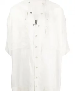 ( Nouvelle Collection ) Rick Owens 21 NATURAL Chemise Boutonnée à Col V Homme