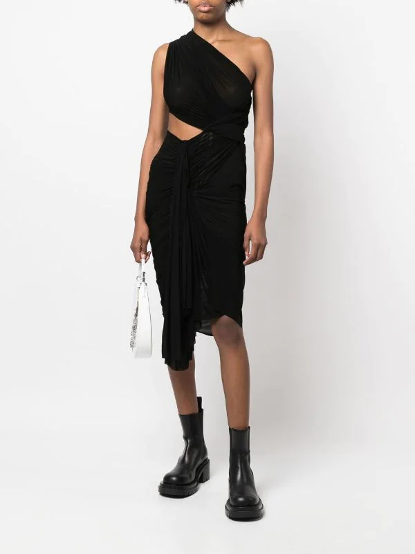 Rick Owens 09 BLACK Robe Abito Longue Asymétrique à Design Sans Manches Femme 4 Rick Owens 09 BLACK Robe Abito Longue Asymétrique à Design Sans Manches Femme – Image 2