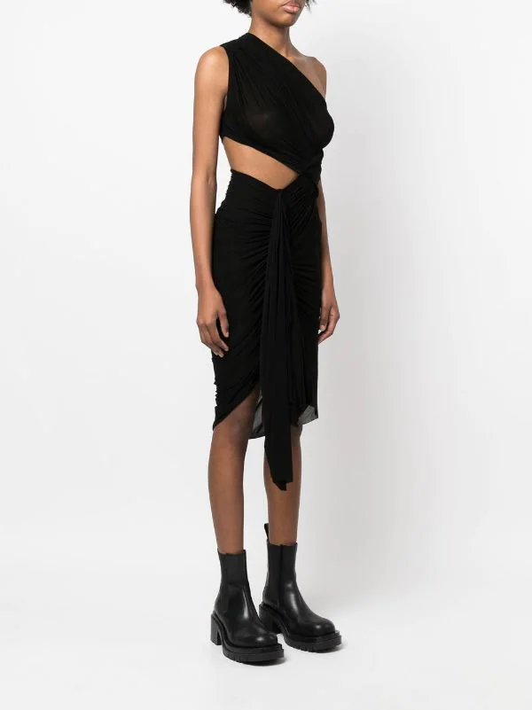 Rick Owens 09 BLACK Robe Abito Longue Asymétrique à Design Sans Manches Femme 5 Rick Owens 09 BLACK Robe Abito Longue Asymétrique à Design Sans Manches Femme – Image 3