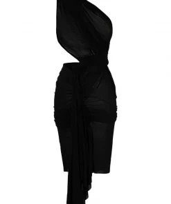 Rick Owens 09 BLACK Robe Abito Longue Asymétrique à Design Sans Manches Femme