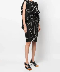 ( Nouvelle Collection ) Rick Owens Robe Mi-longue à Imprimé Graphique 0921 BLACK NATURAL -Rick Owens Soldes 18394222 39439421 600