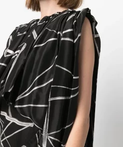 ( Nouvelle Collection ) Rick Owens Robe Mi-longue à Imprimé Graphique 0921 BLACK NATURAL -Rick Owens Soldes 18394222 39440353 600