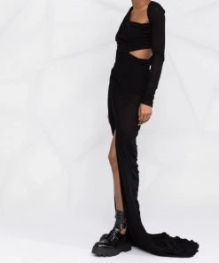 ( Nouvelle Collection ) Rick Owens Robe Asymétrique à Design à Une épaule 09 BLACK -Rick Owens Soldes 18398624 39619922 600