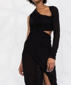 ( Nouvelle Collection ) Rick Owens Robe Asymétrique à Design à Une épaule 09 BLACK -Rick Owens Soldes 18398624 39621045 600